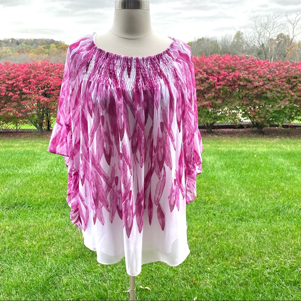 Alfani Falling Feathers Watercolor Angel Wing Chiffon Blouse